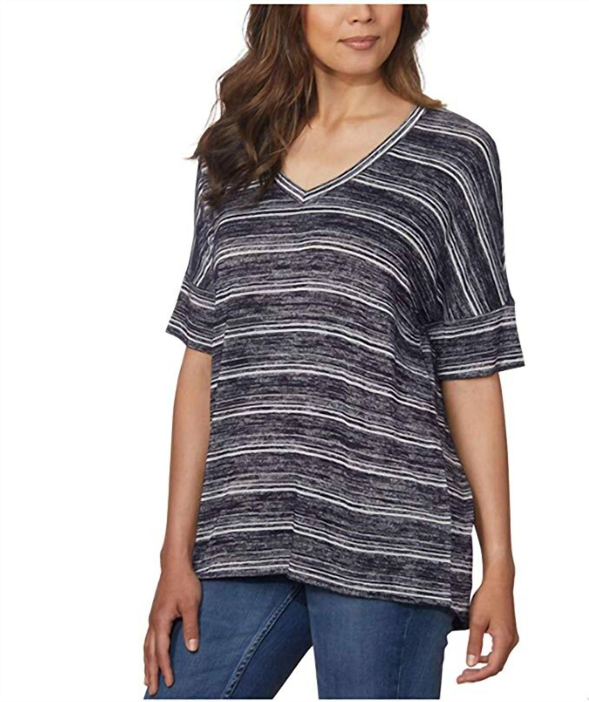 Top con cuello en V a rayas