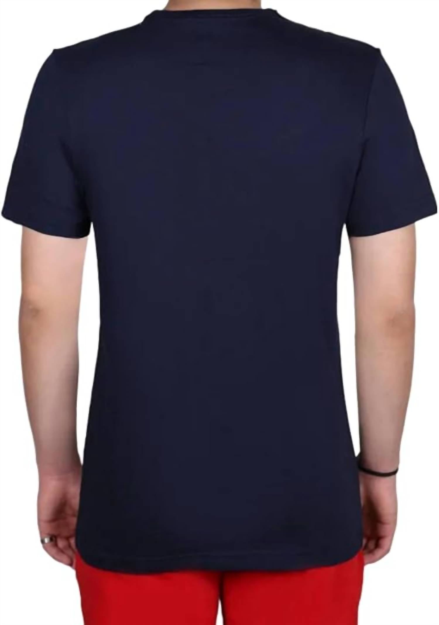 Camisa de hombre de manga corta con cuello redondo color azul marino