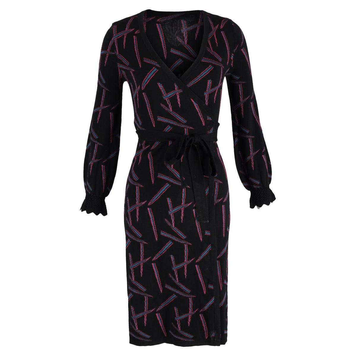 Vestido de lana con estampado color negro y rosado