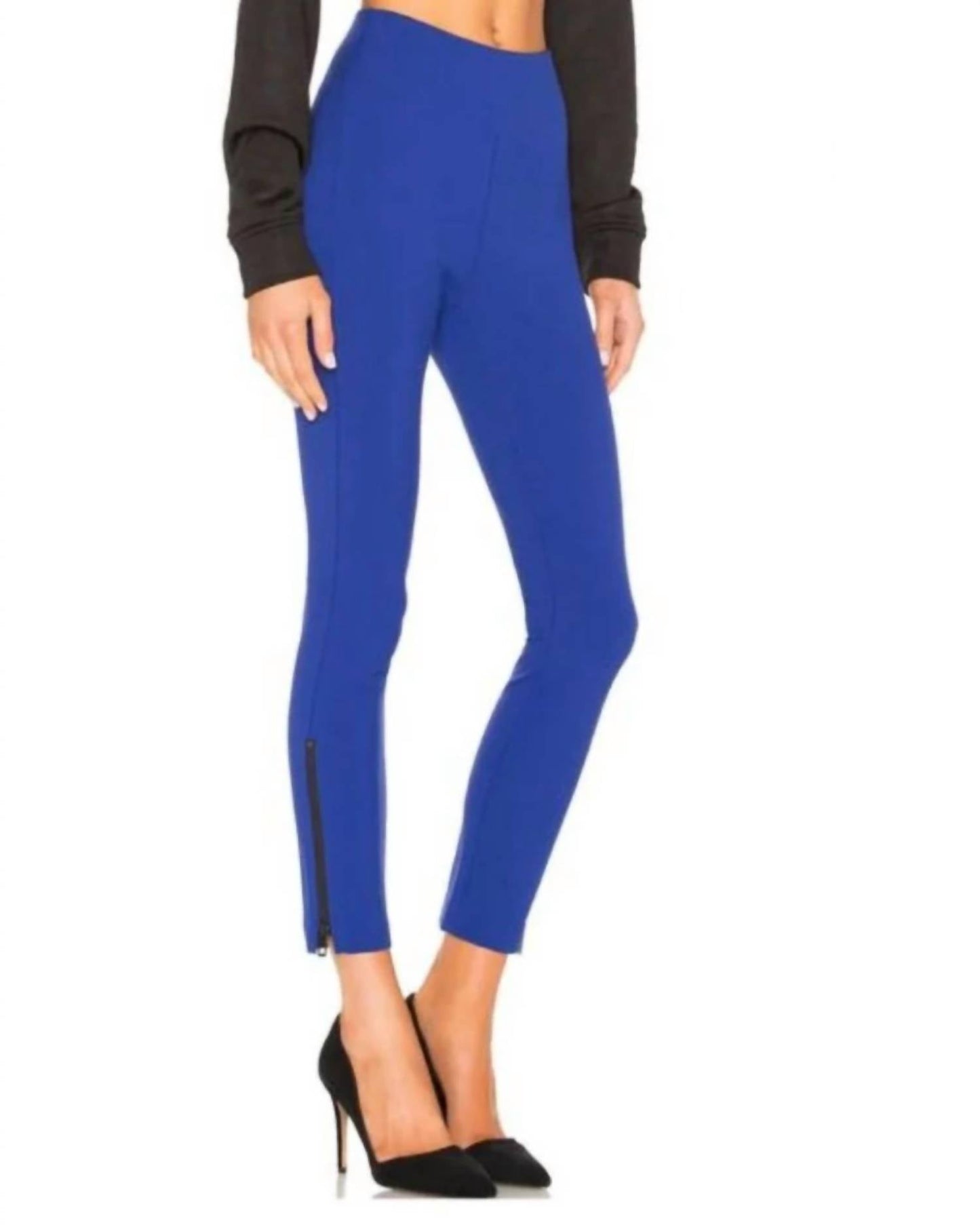 Pantalón de corte ajustado de tiro alto color azul