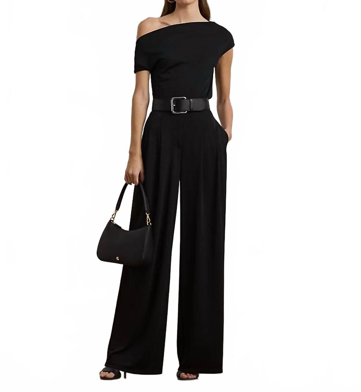 Pantalón de pierna ancha con pliegues color negro