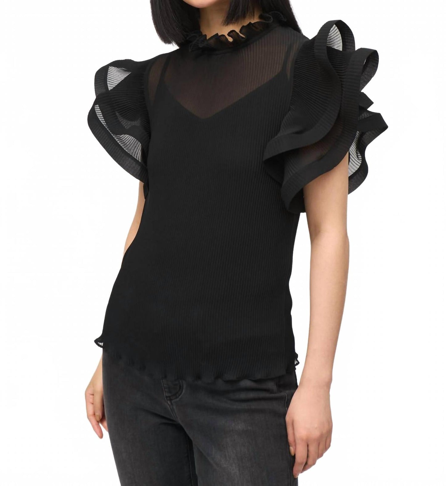 Top de gasa con pliegues color negro