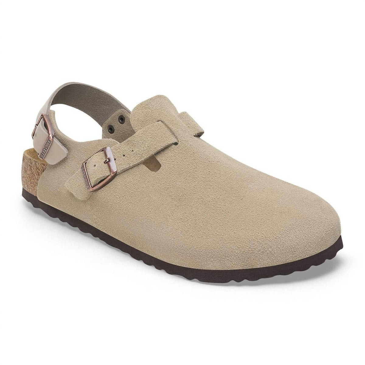 Zuecos de mujer de gamuza color taupe