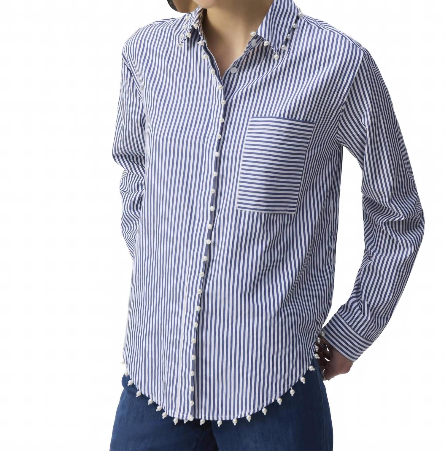 Blusa a rayas color blanco y azul