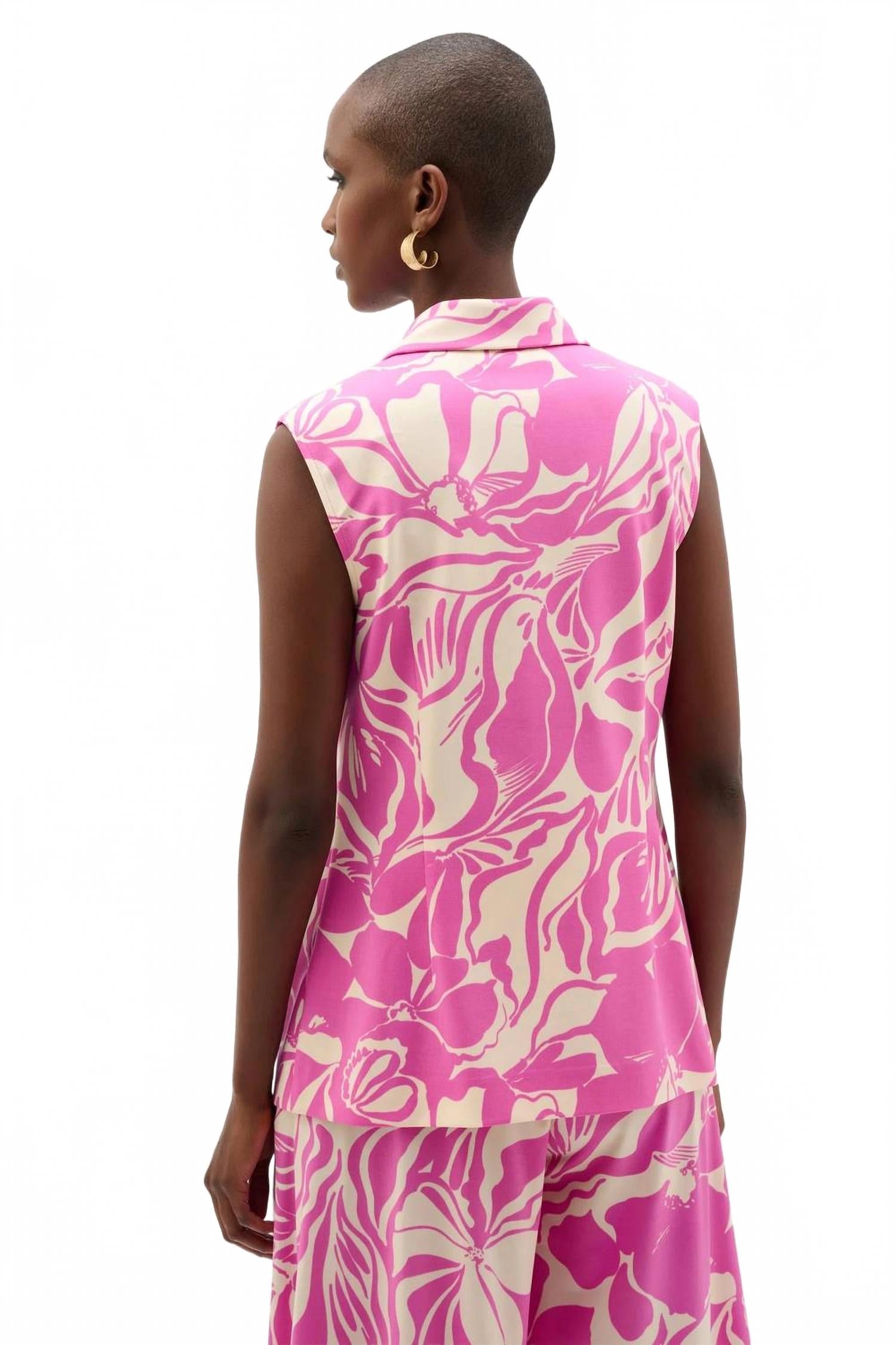 Chaleco sin mangas con estampado floral color rosado y beige
