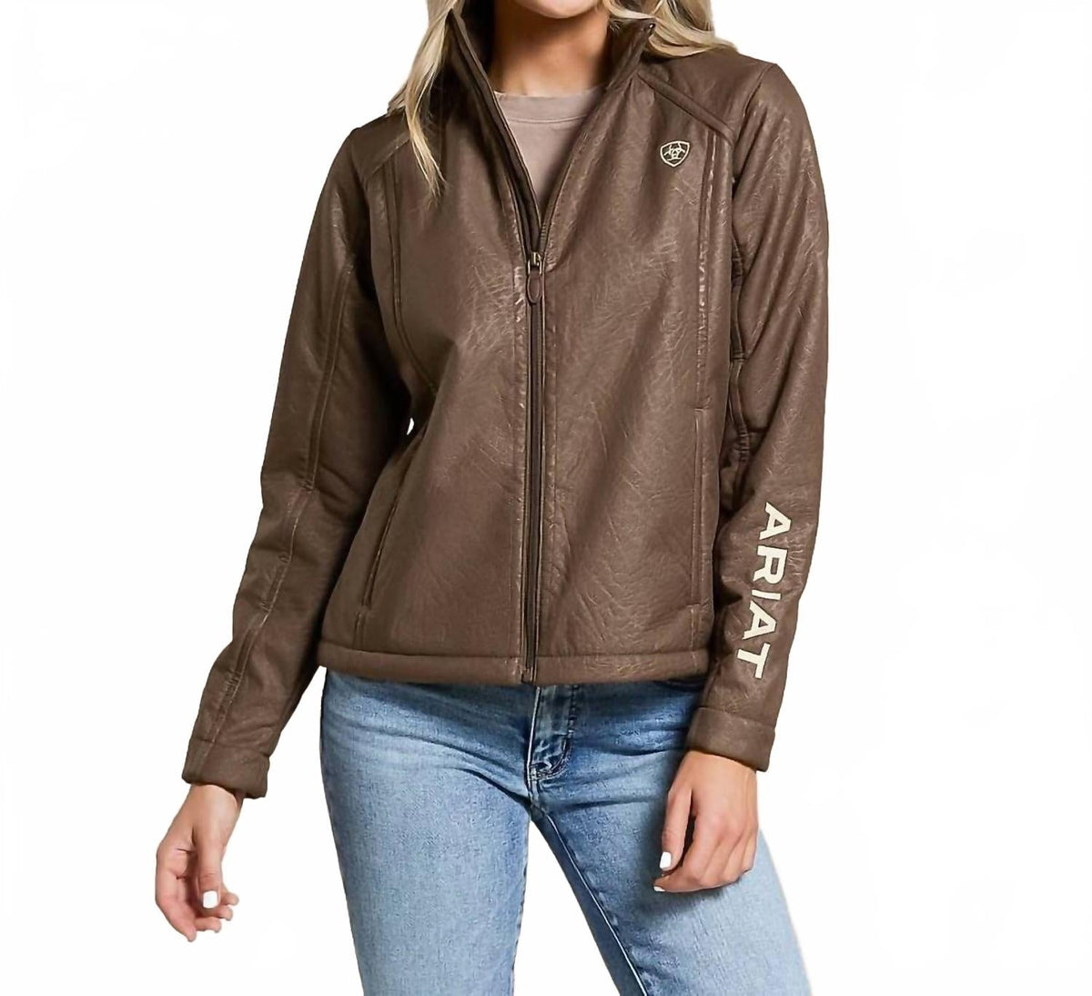 Chaqueta de efecto cuero color café