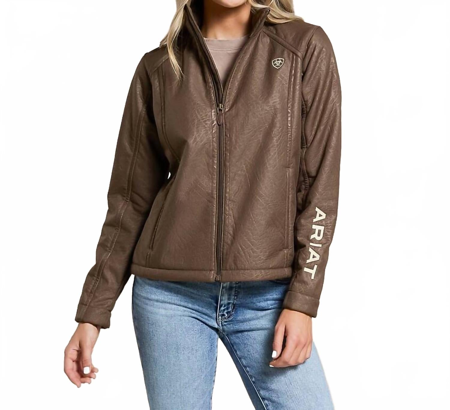 Chaqueta de efecto cuero color café