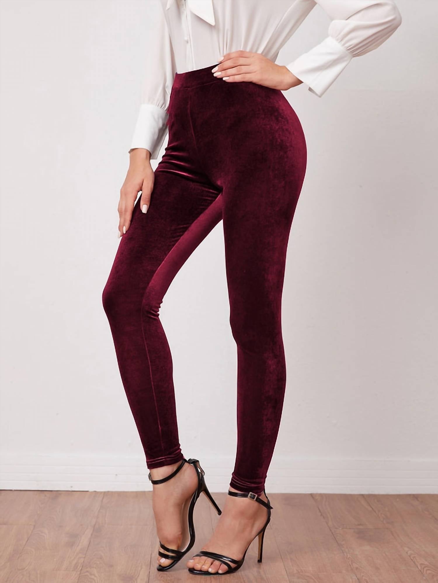 Leggings de terciopelo color vinotinto