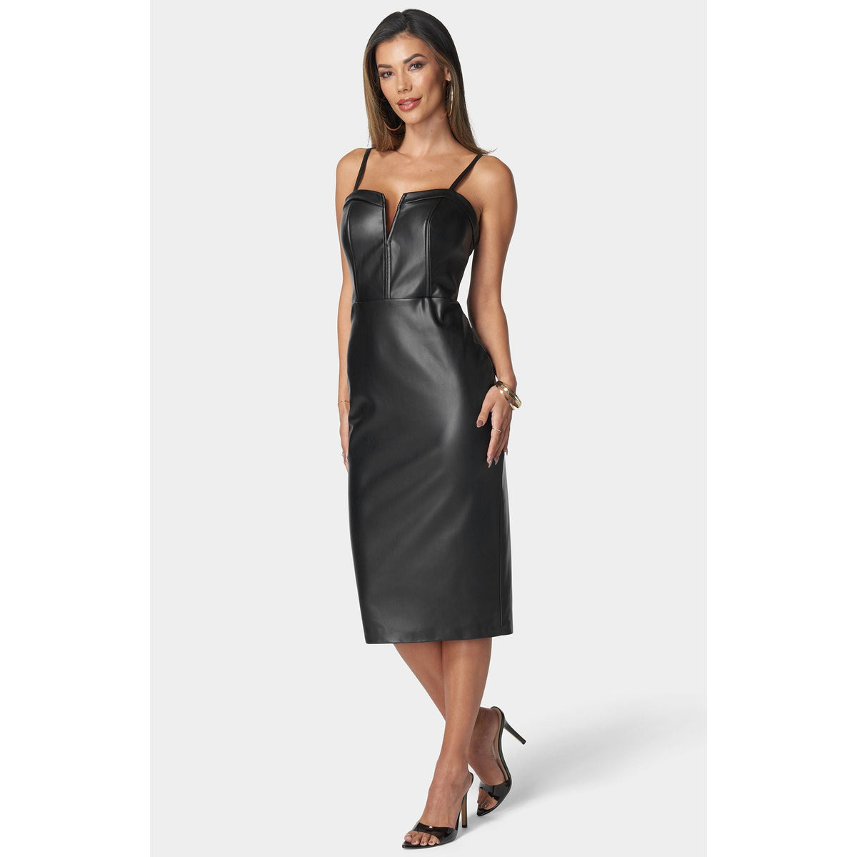 Vestido de mujer de efecto cuero midi