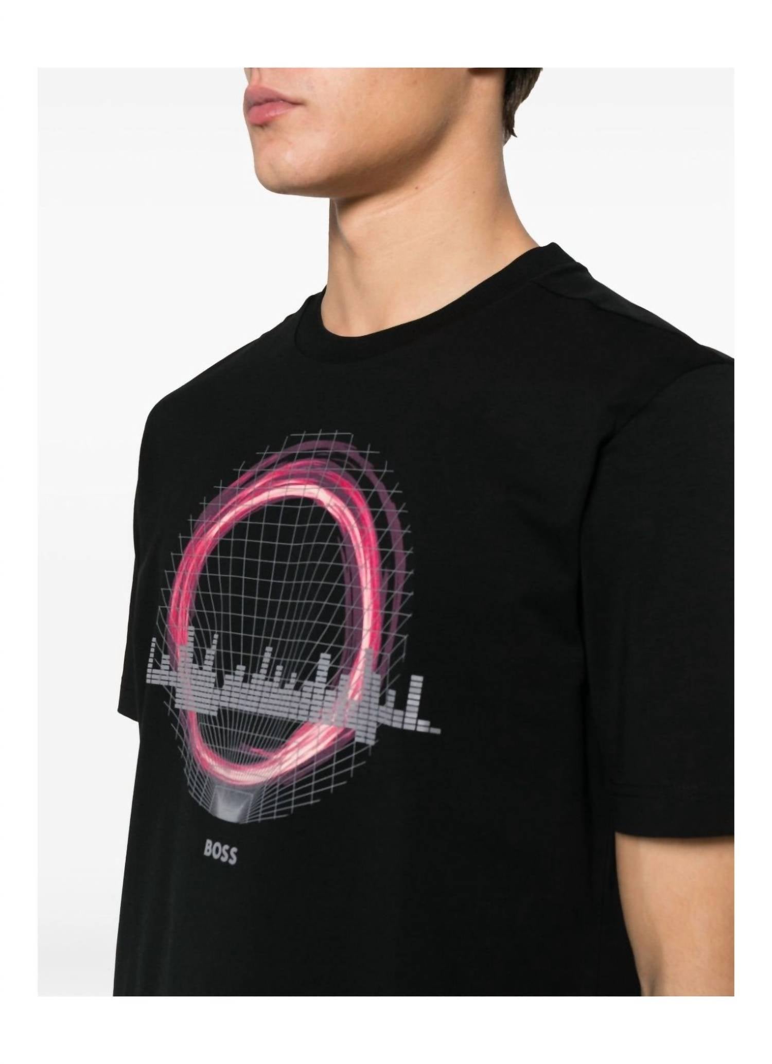 Camiseta con cuello redondo con estampado color negro
