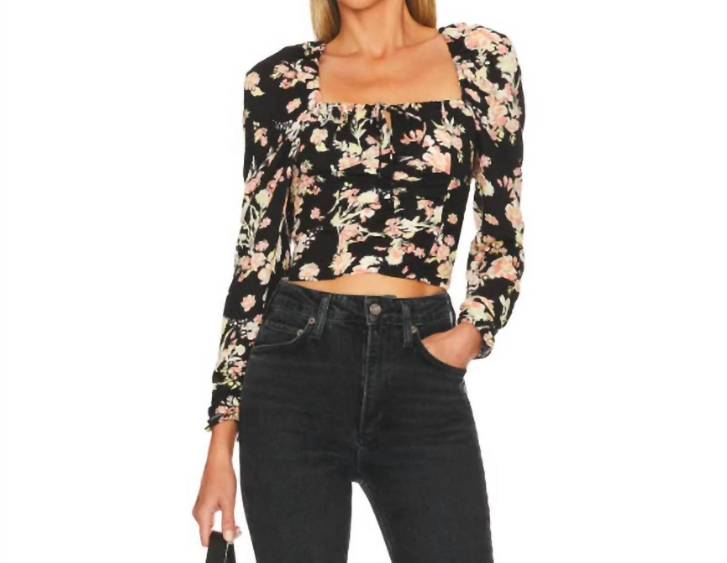Top con estampado floral color negro