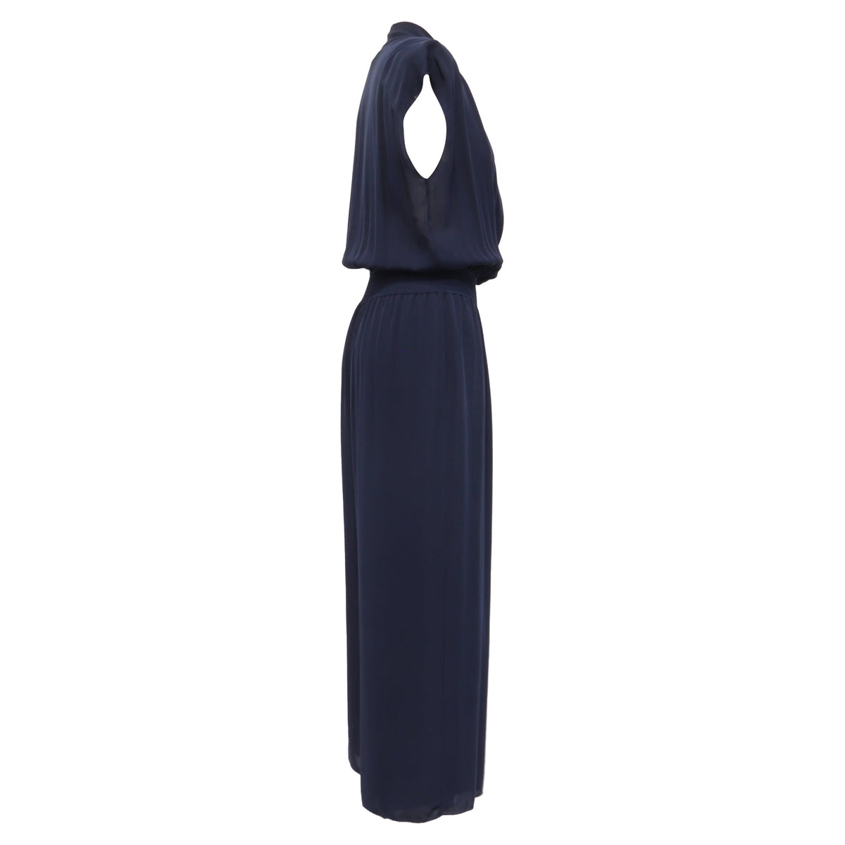 Enterizo de seda con cuello en V color azul marino
