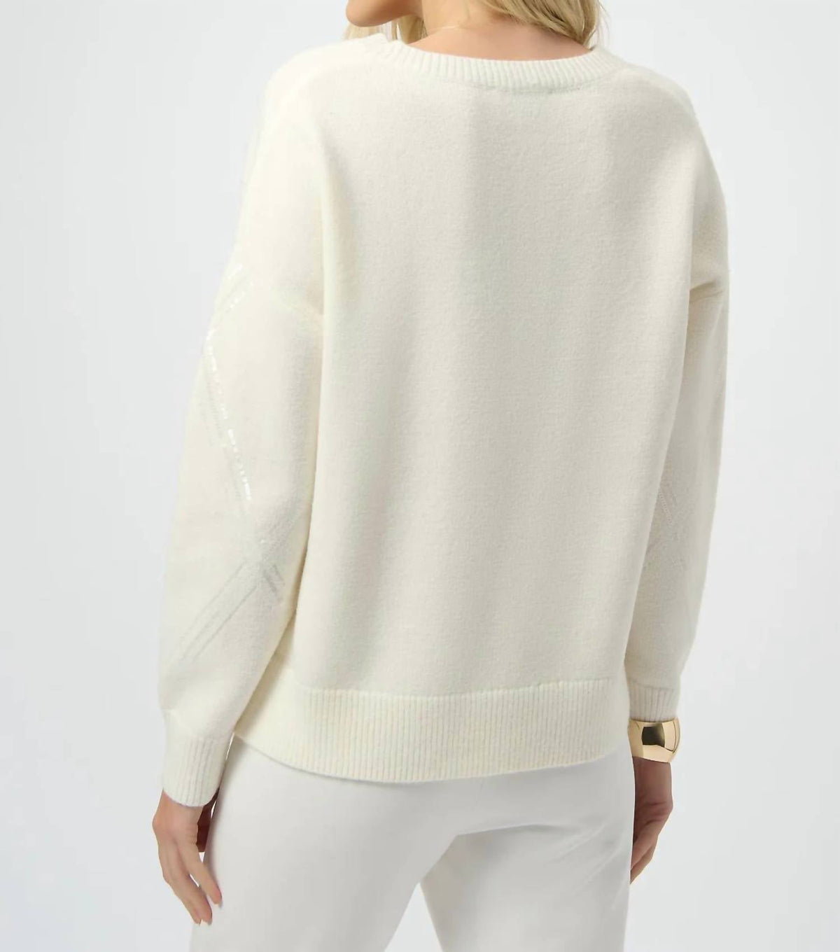 Suéter con cuello en V con lentejuelas color blanco