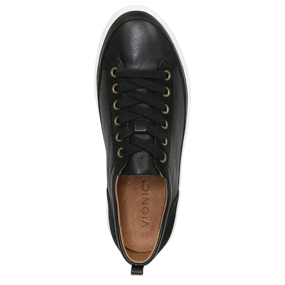 Tenis de mujer de cuero con cordones color negro