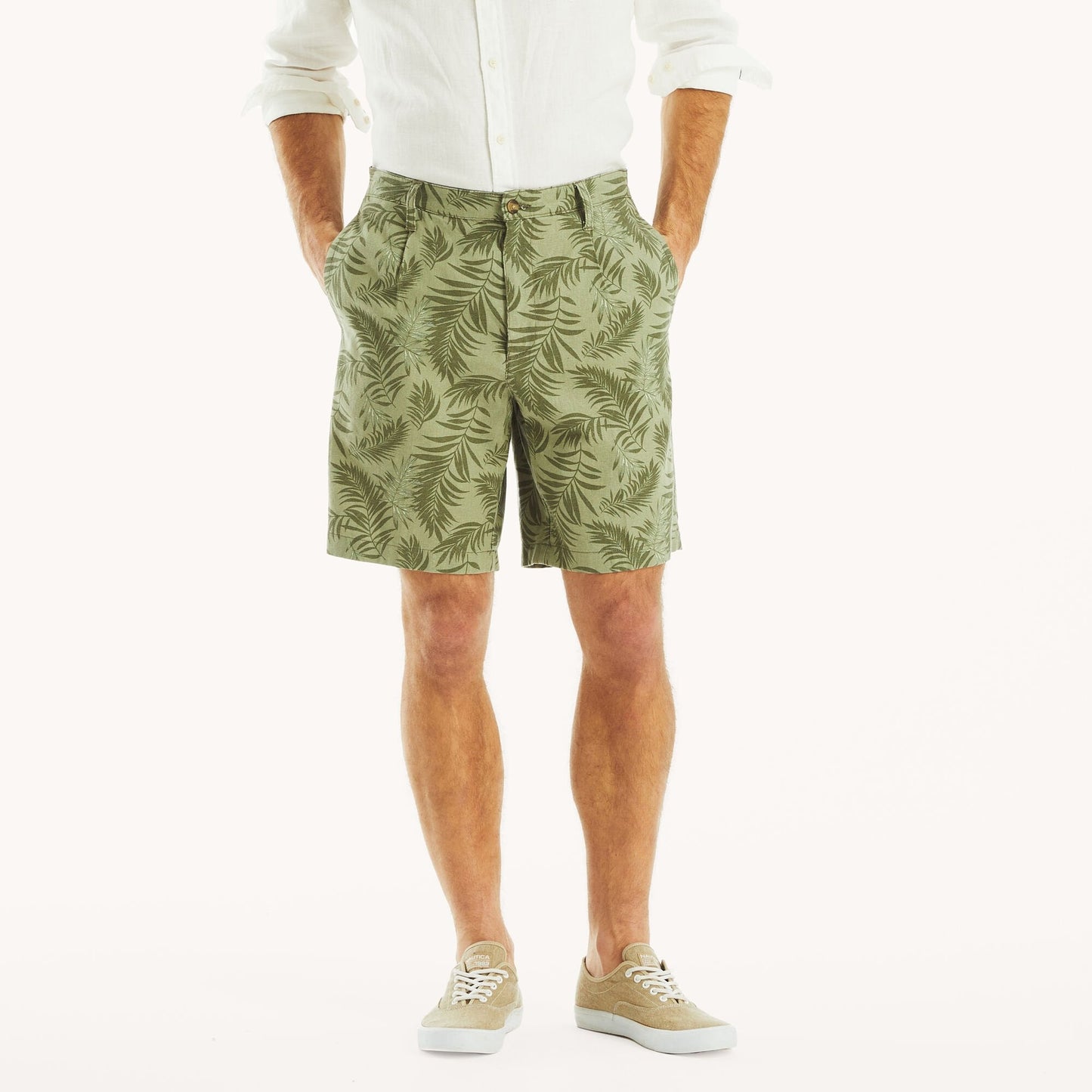 Short de lino con estampado con pliegues