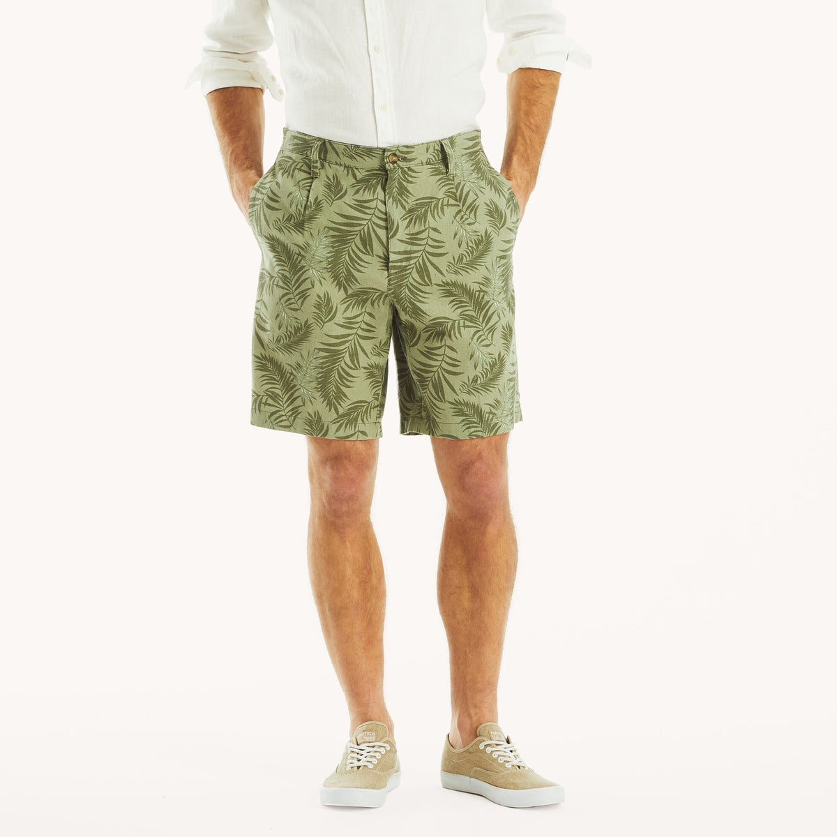 Short de lino con estampado con pliegues
