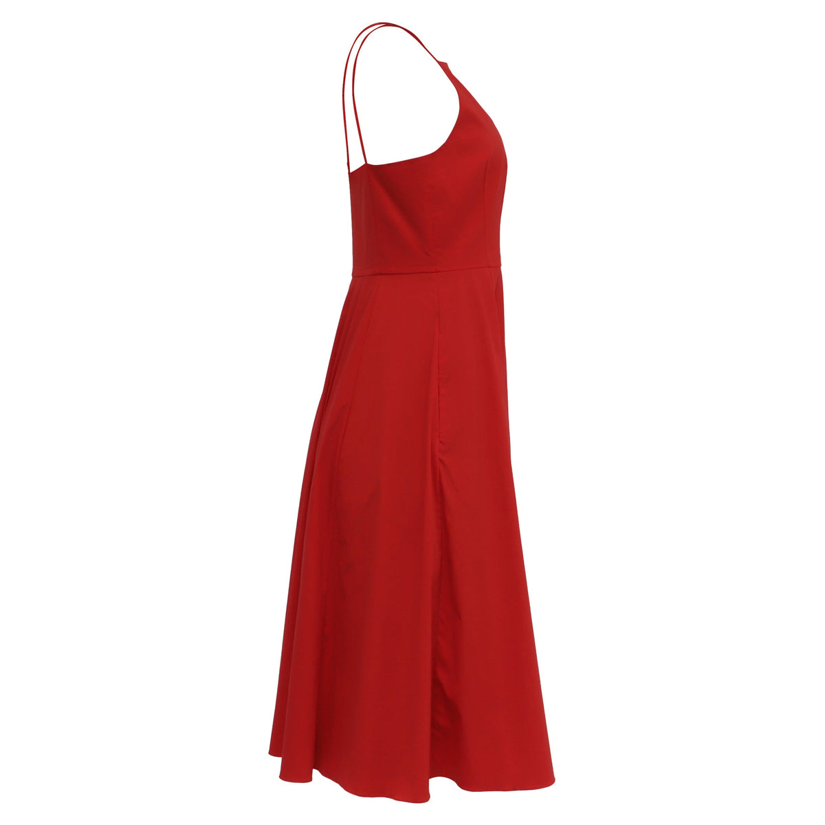 Vestido de algodón midi con escote cuadrado color rojo
