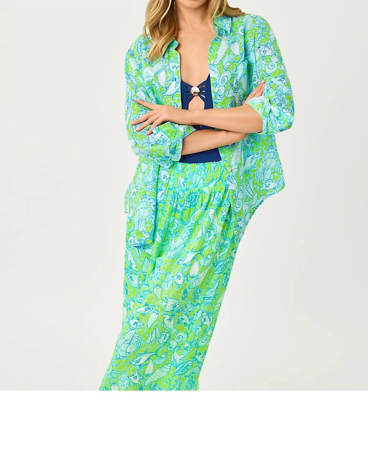 Top de lino color azul