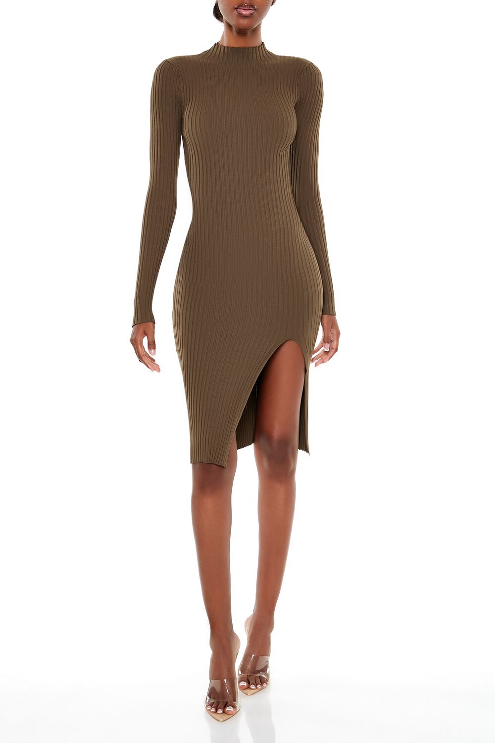 Vestido midi con tejido acanalado