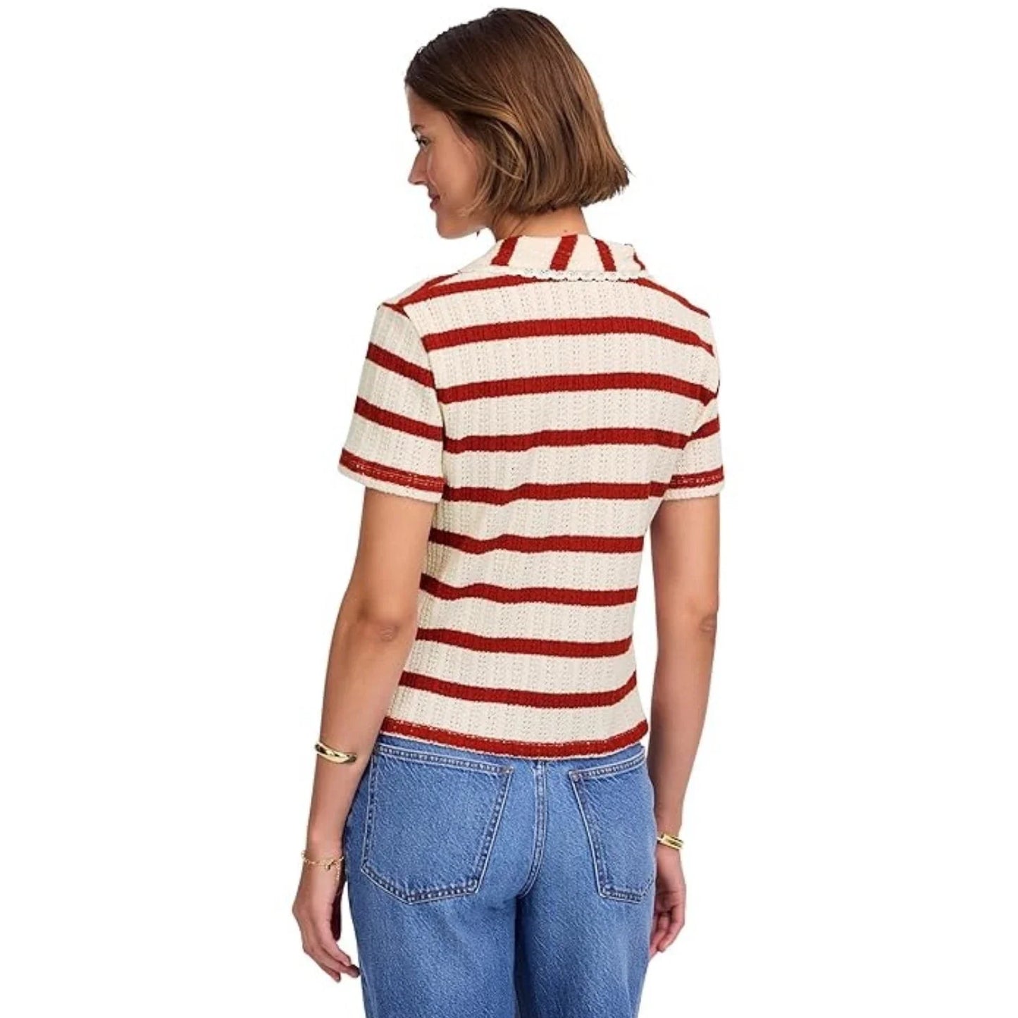 Polo de mujer de manga corta a rayas color rojo