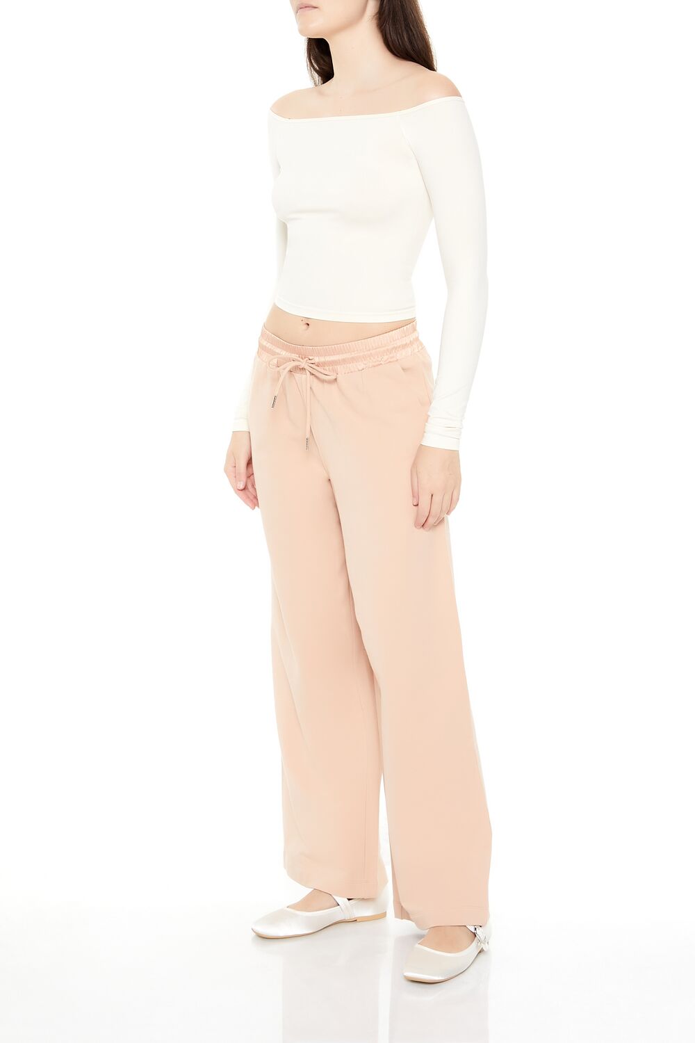 Pantalón de satén de pierna ancha de tiro medio