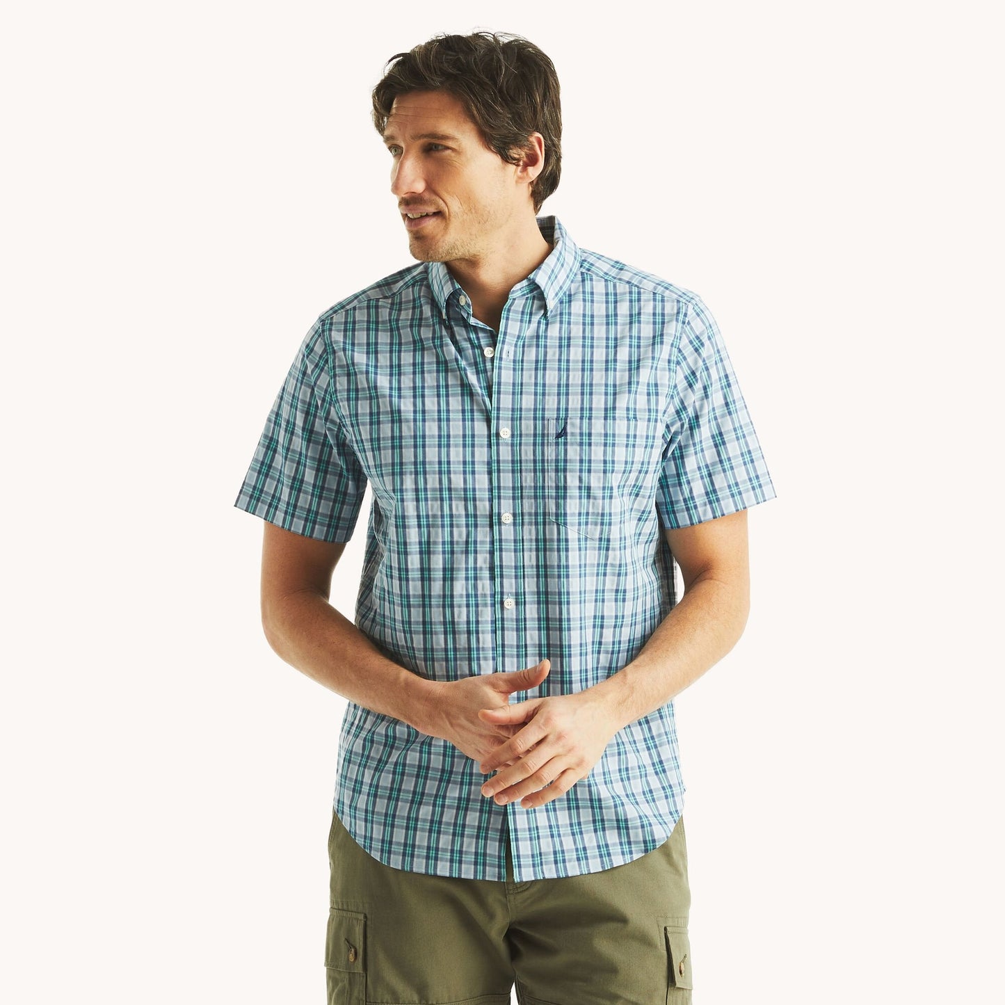 Camisa de hombre de manga corta a cuadros