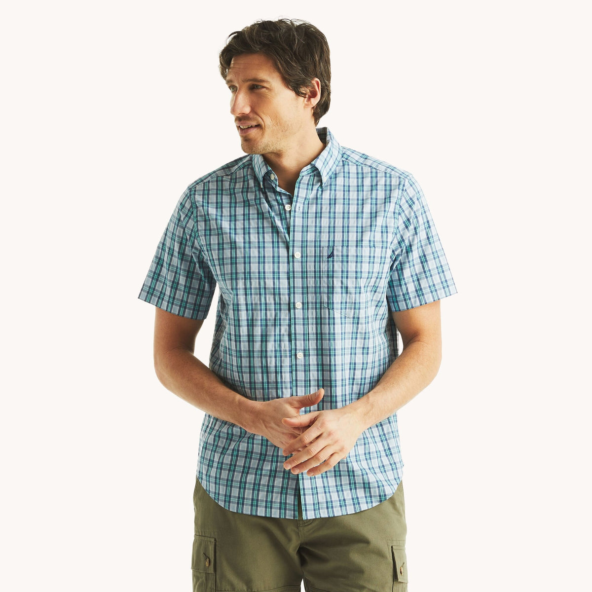 Camisa de hombre de manga corta a cuadros