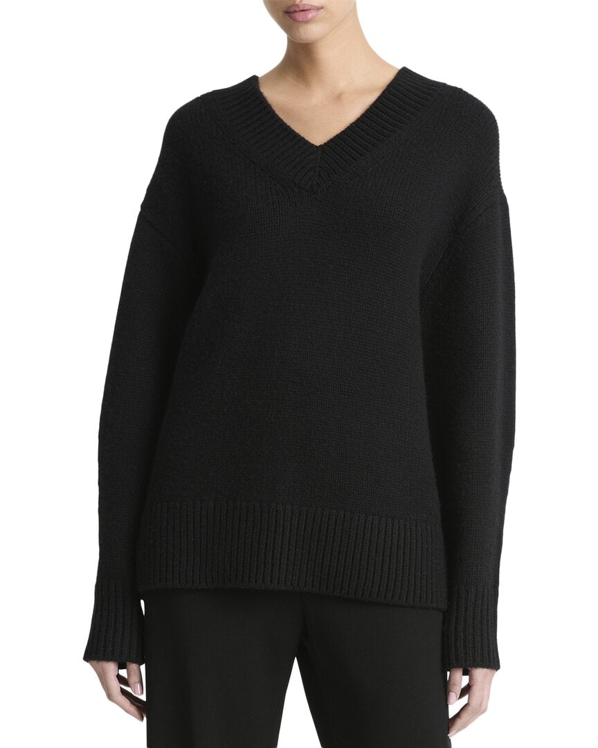 Top de mezcla de cachemira con cuello en V
