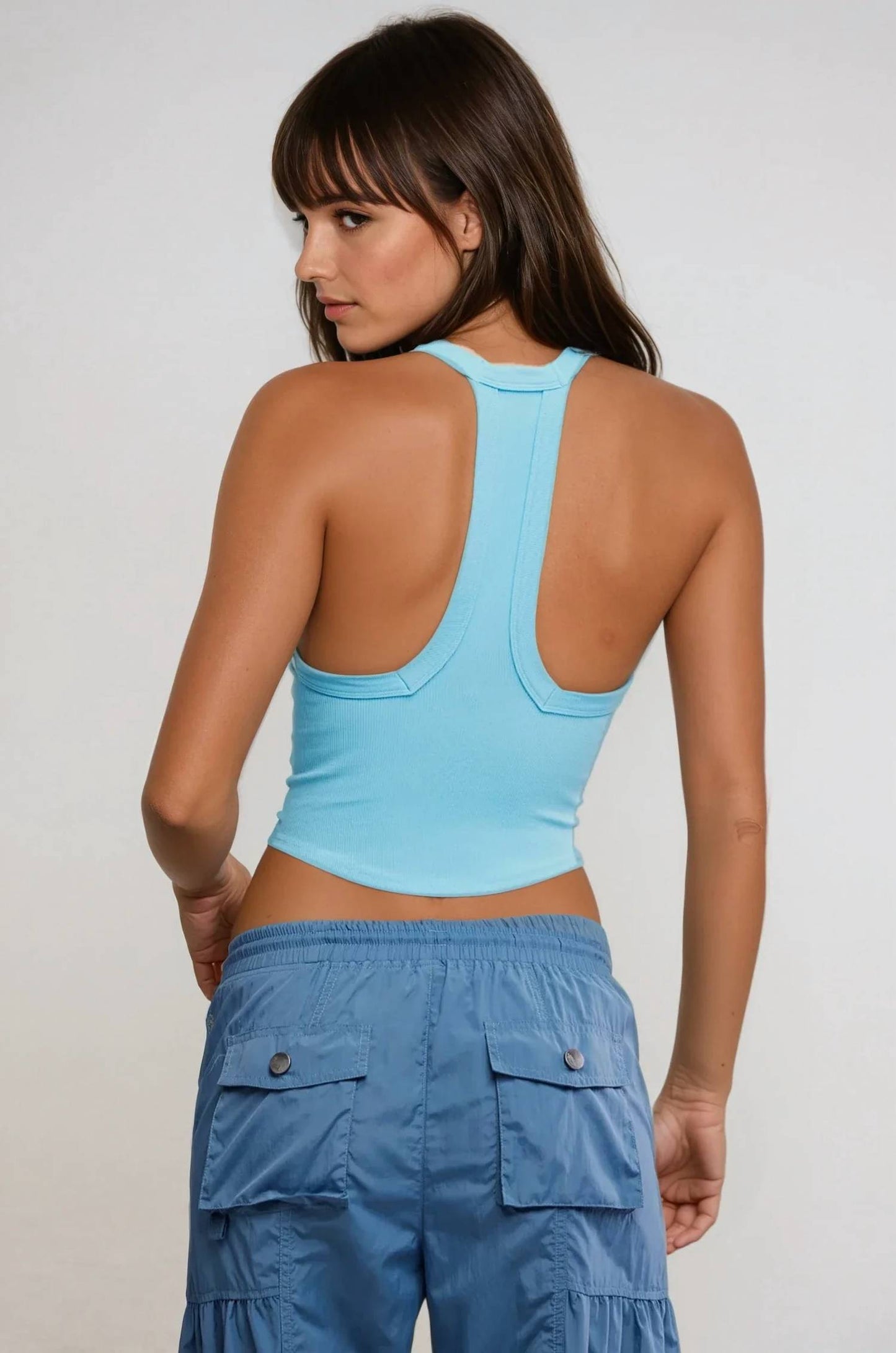 Camiseta sin mangas con cuello en V color azul