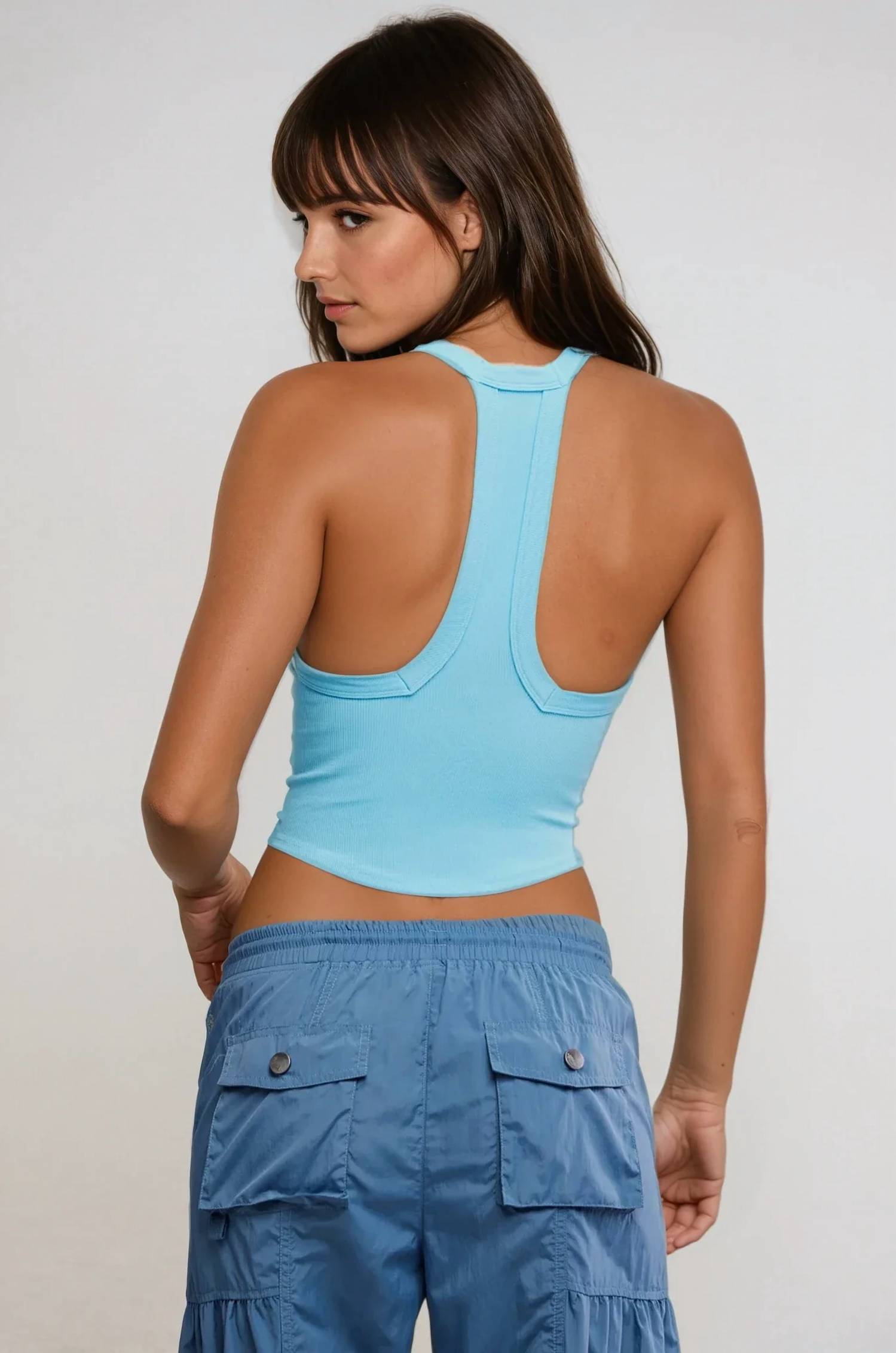 Camiseta sin mangas con cuello en V color azul