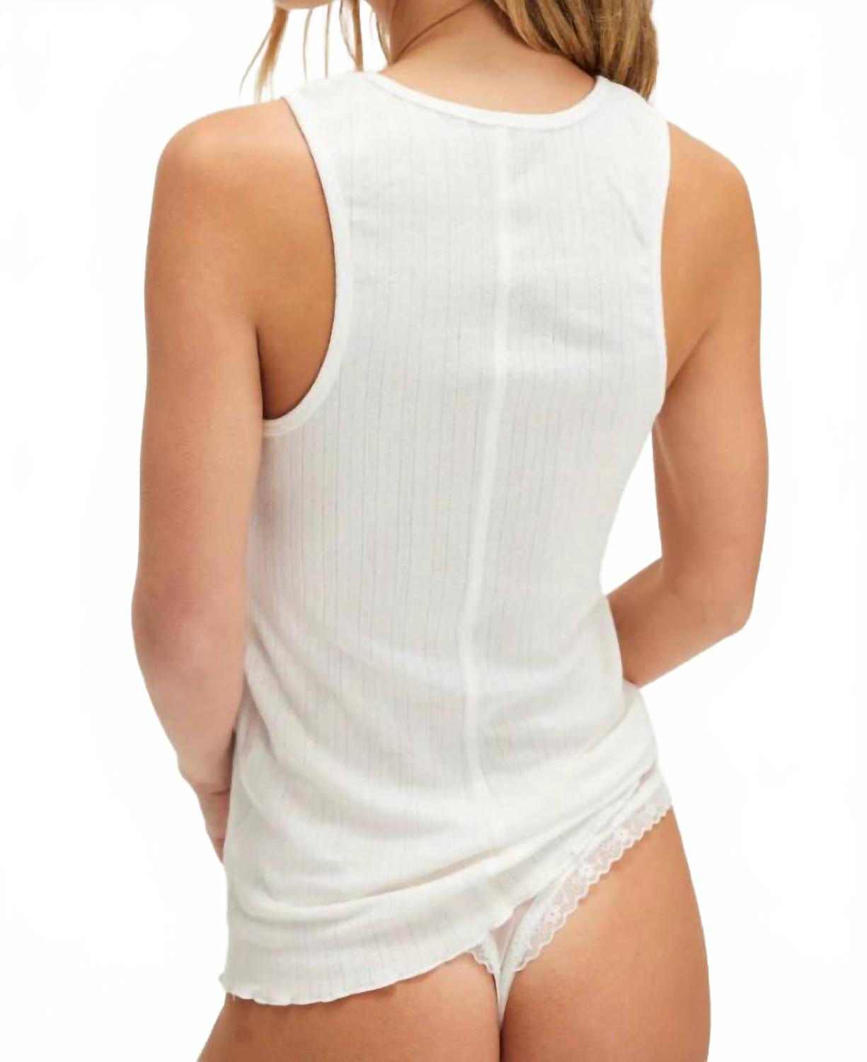 Camiseta sin mangas de mujer con tejido calado color marfil