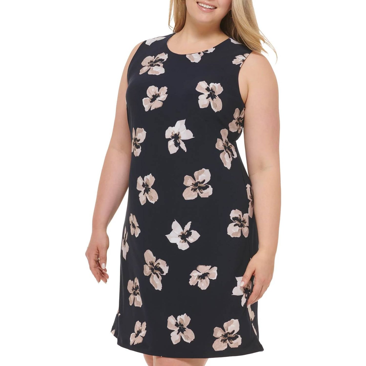 Vestido corto sin mangas con estampado floral color caqui