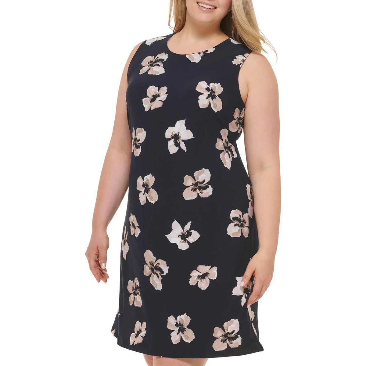 Vestido corto sin mangas con estampado floral color caqui
