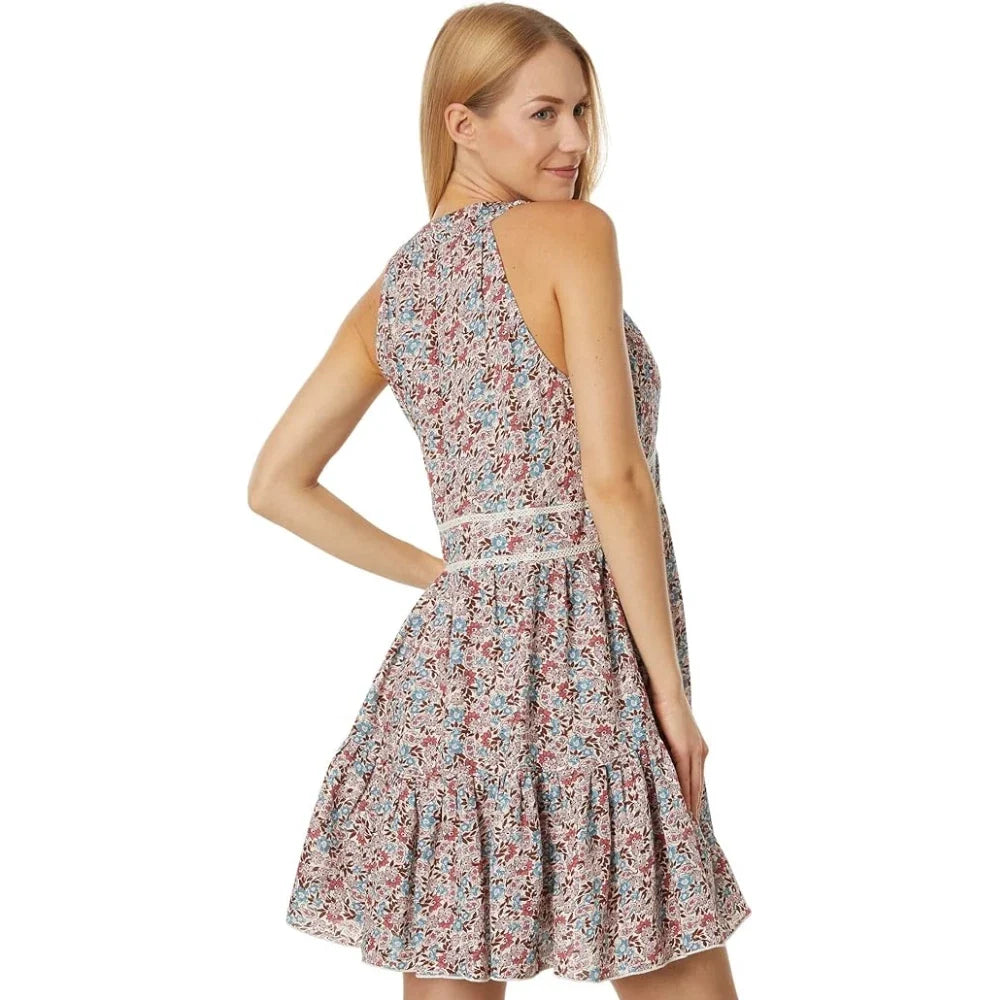 Vestido corto con cuello en V con estampado con boleros