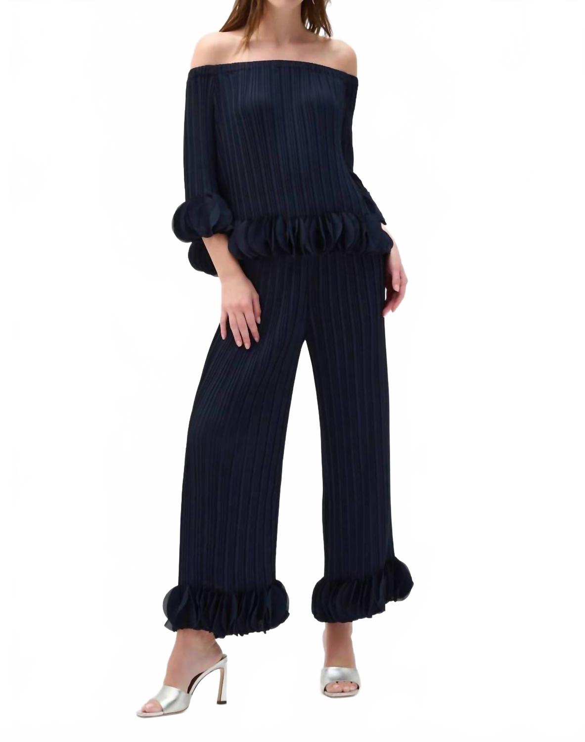 Pantalón de pierna ancha con pliegues color azul