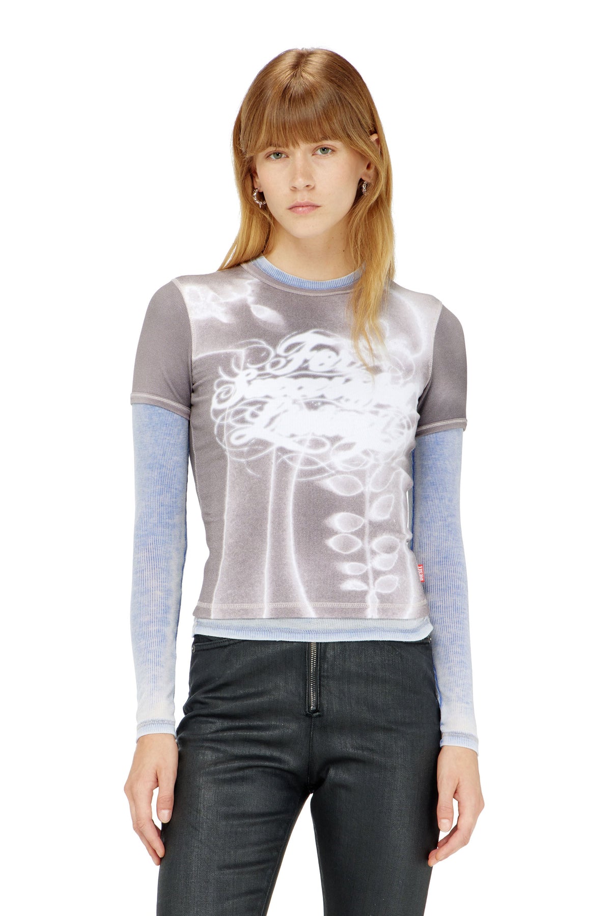 Top con estampado con tejido acanalado
