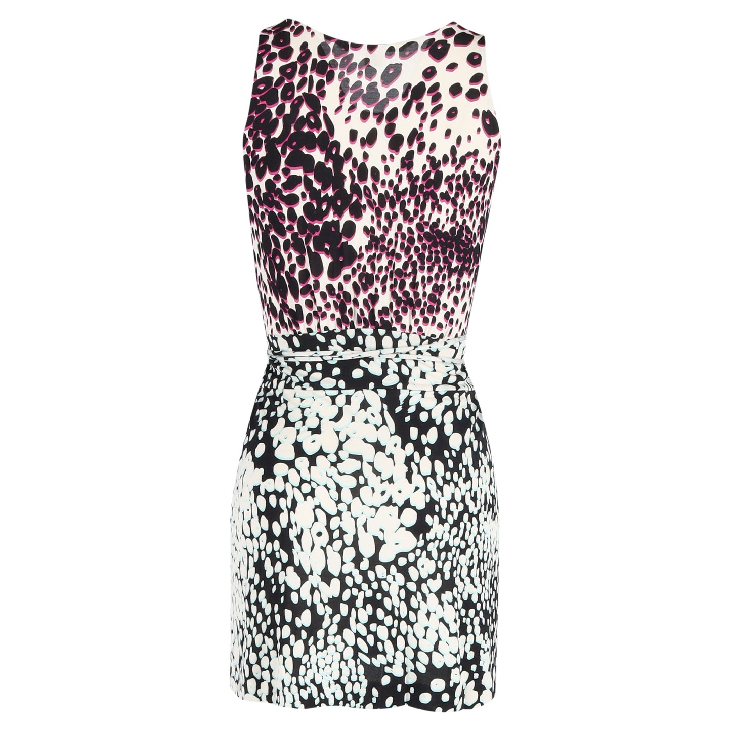Vestido de seda corto con cuello en V con estampado multicolor