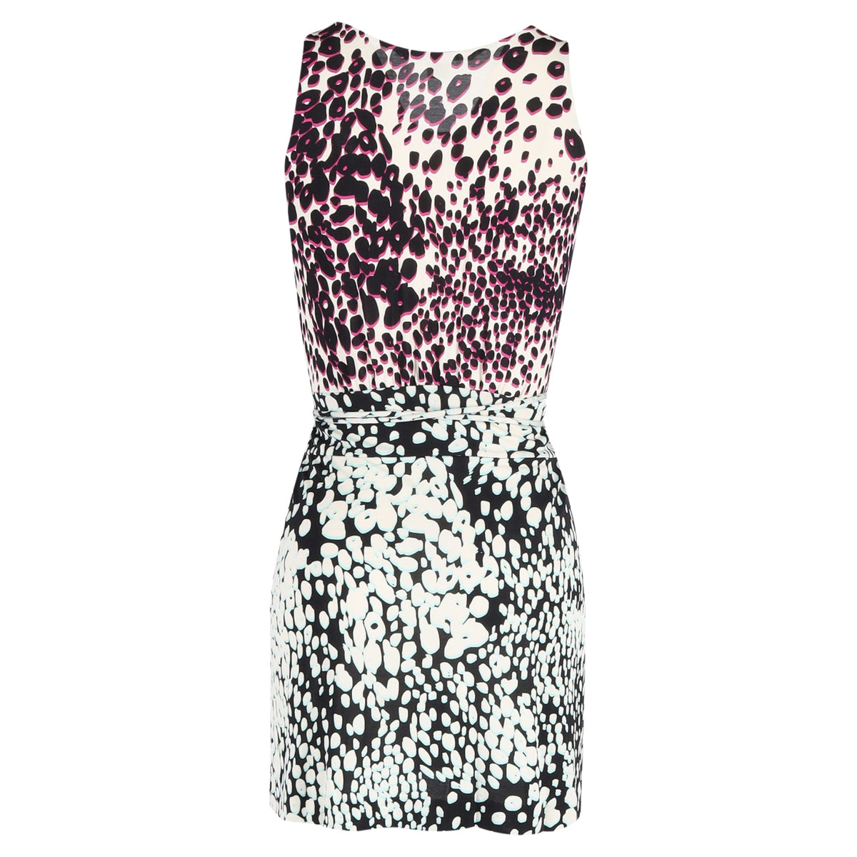 Vestido de seda corto con cuello en V con estampado multicolor