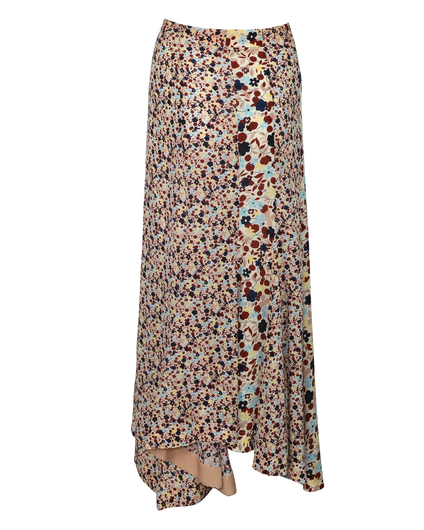 Falda de seda larga con estampado floral multicolor