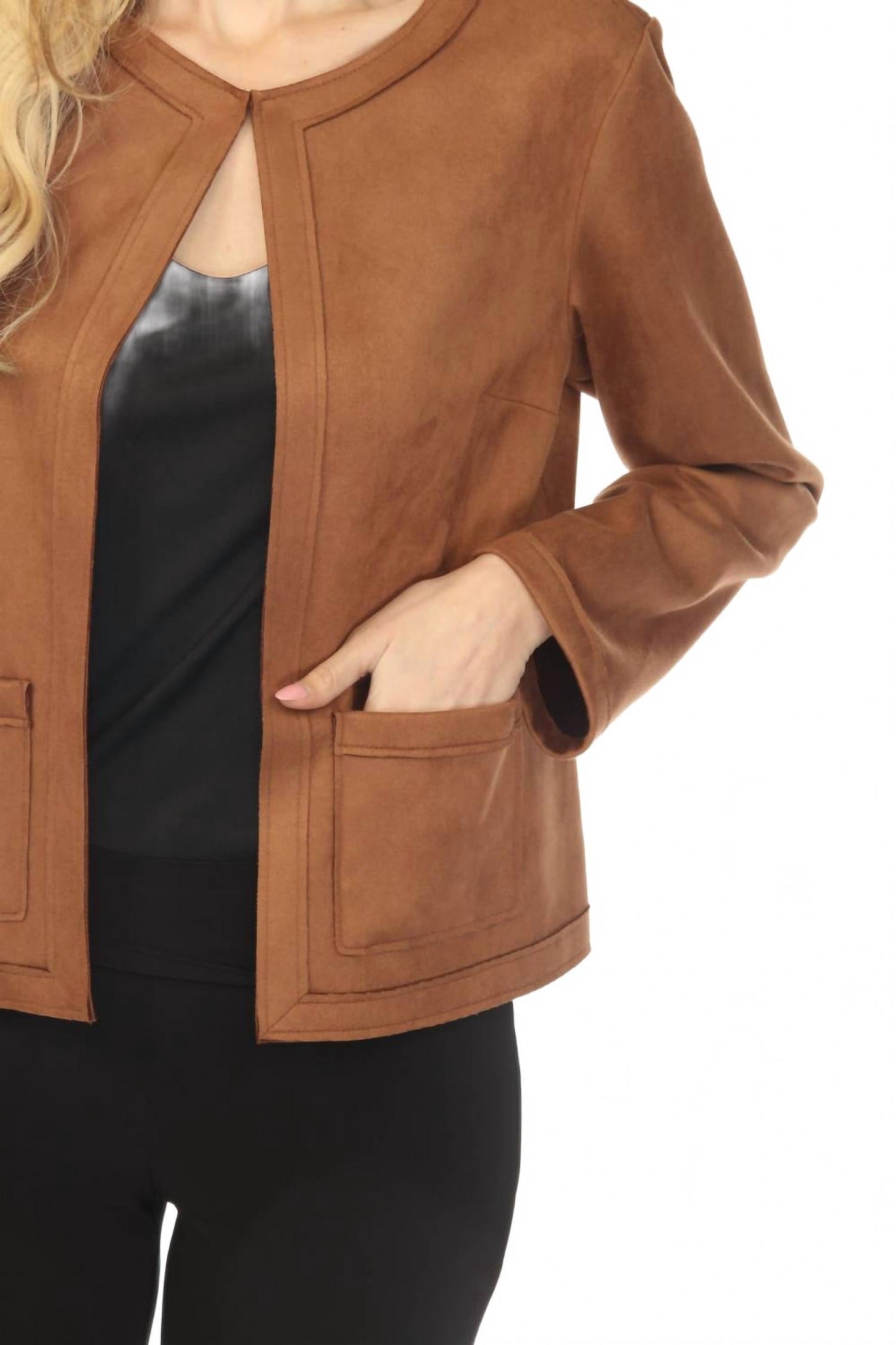 Chaqueta de gamuza de manga larga color café
