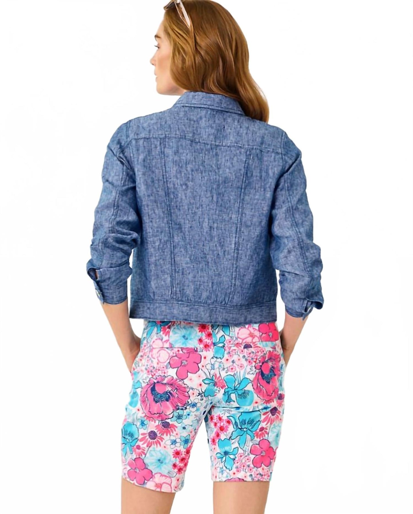 Chaqueta de lino color azul marino y blanco