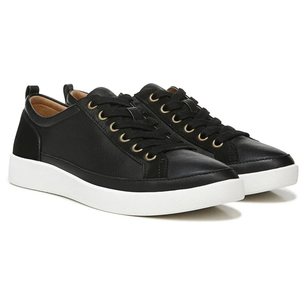 Tenis de mujer de cuero con cordones color negro