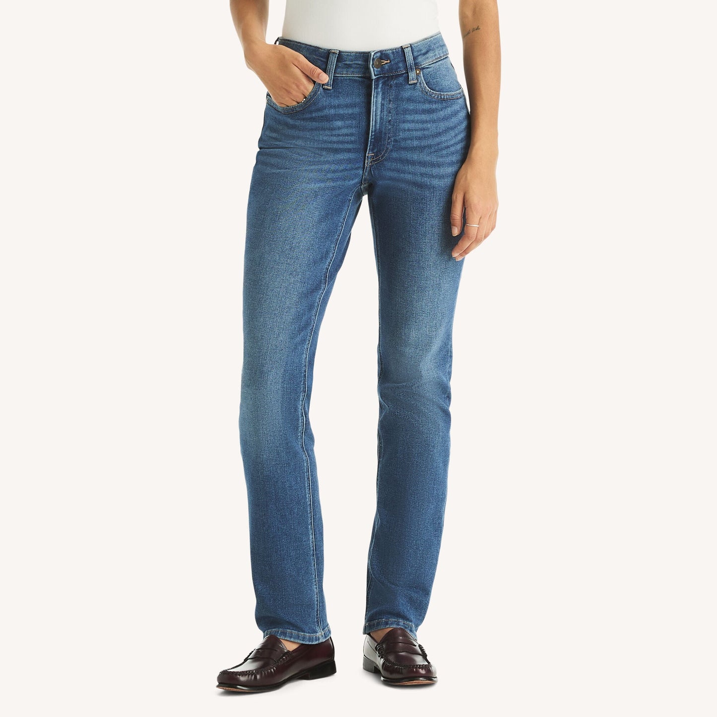 Pantalón de mujer de mezclilla de tiro medio