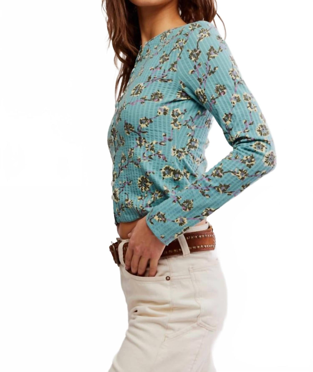 Top de manga larga color azul
