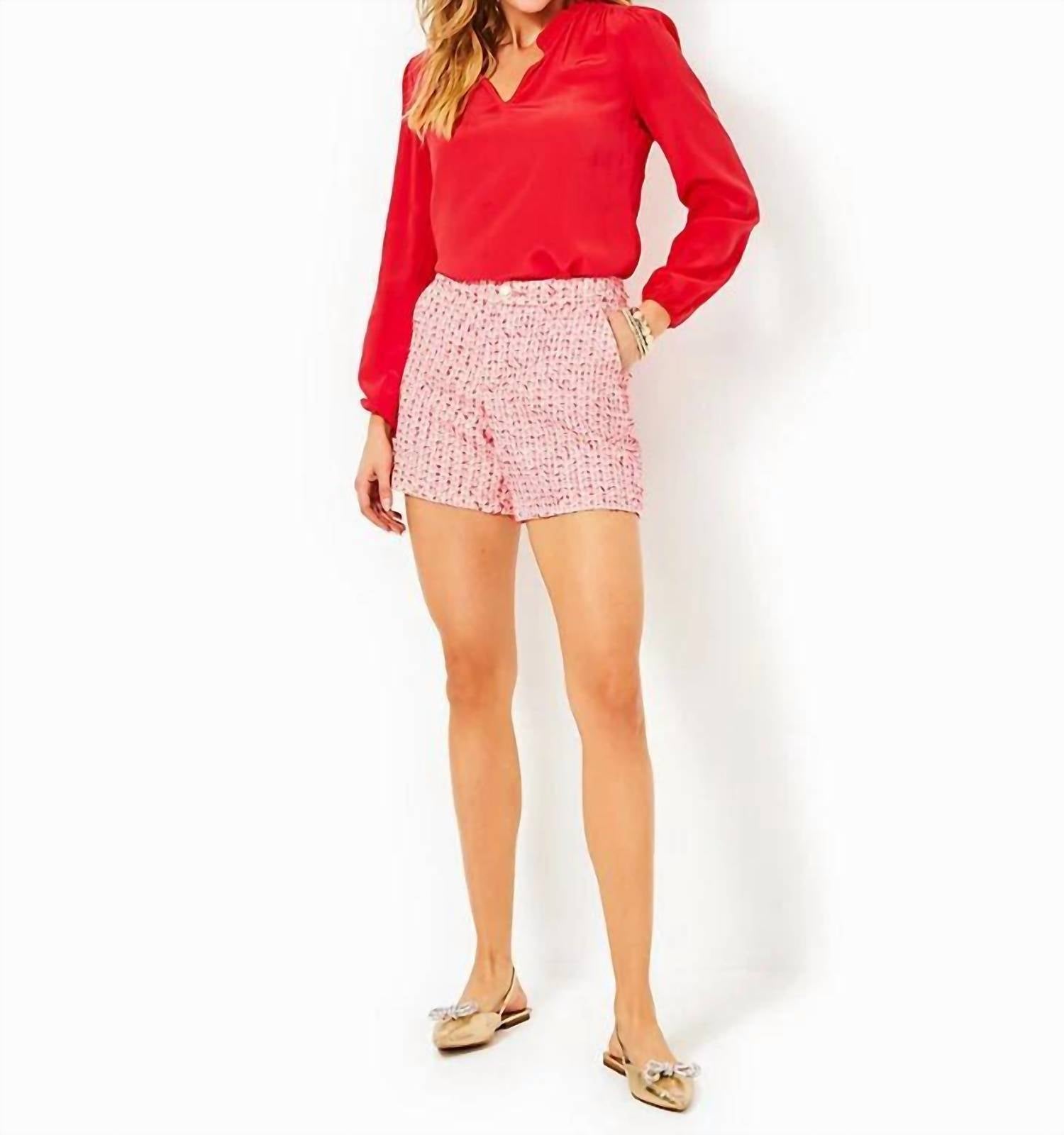 Top de seda de manga larga color rojo