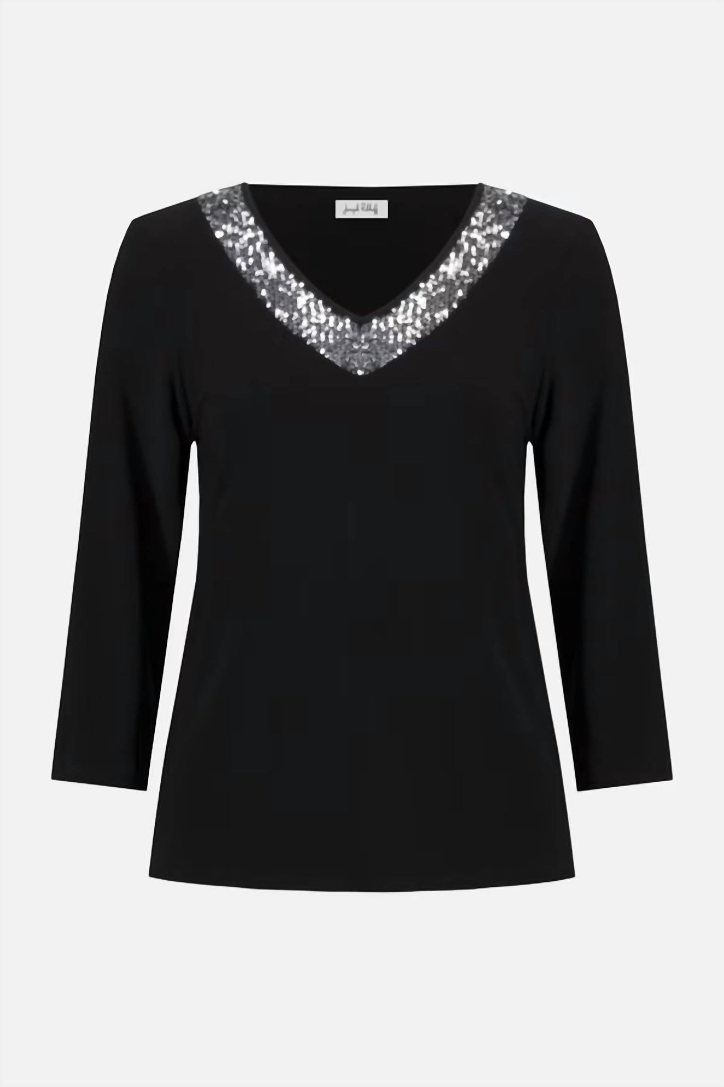 Suéter con cuello en V color negro y plateado