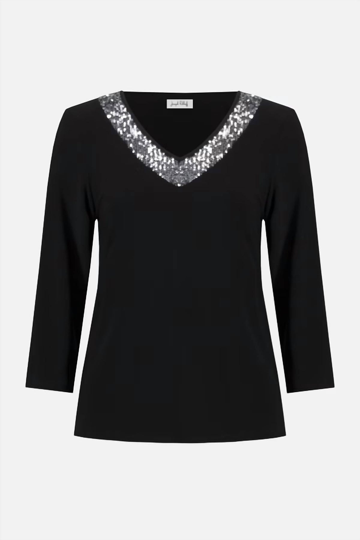 Suéter con cuello en V color negro y plateado