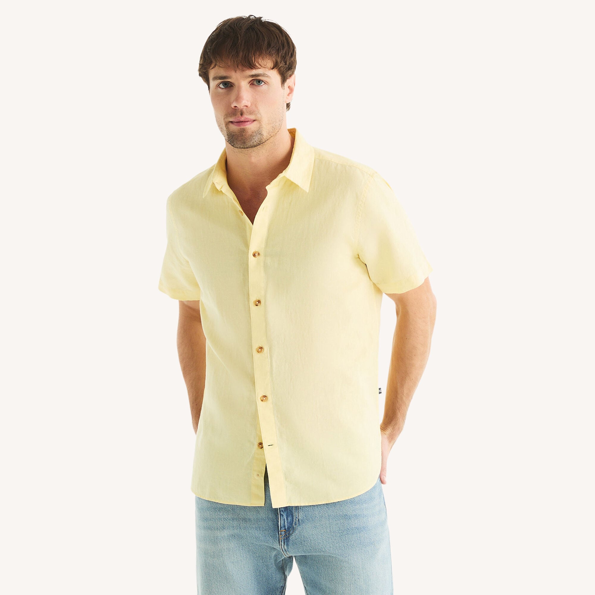 Camisa de hombre de lino de manga corta