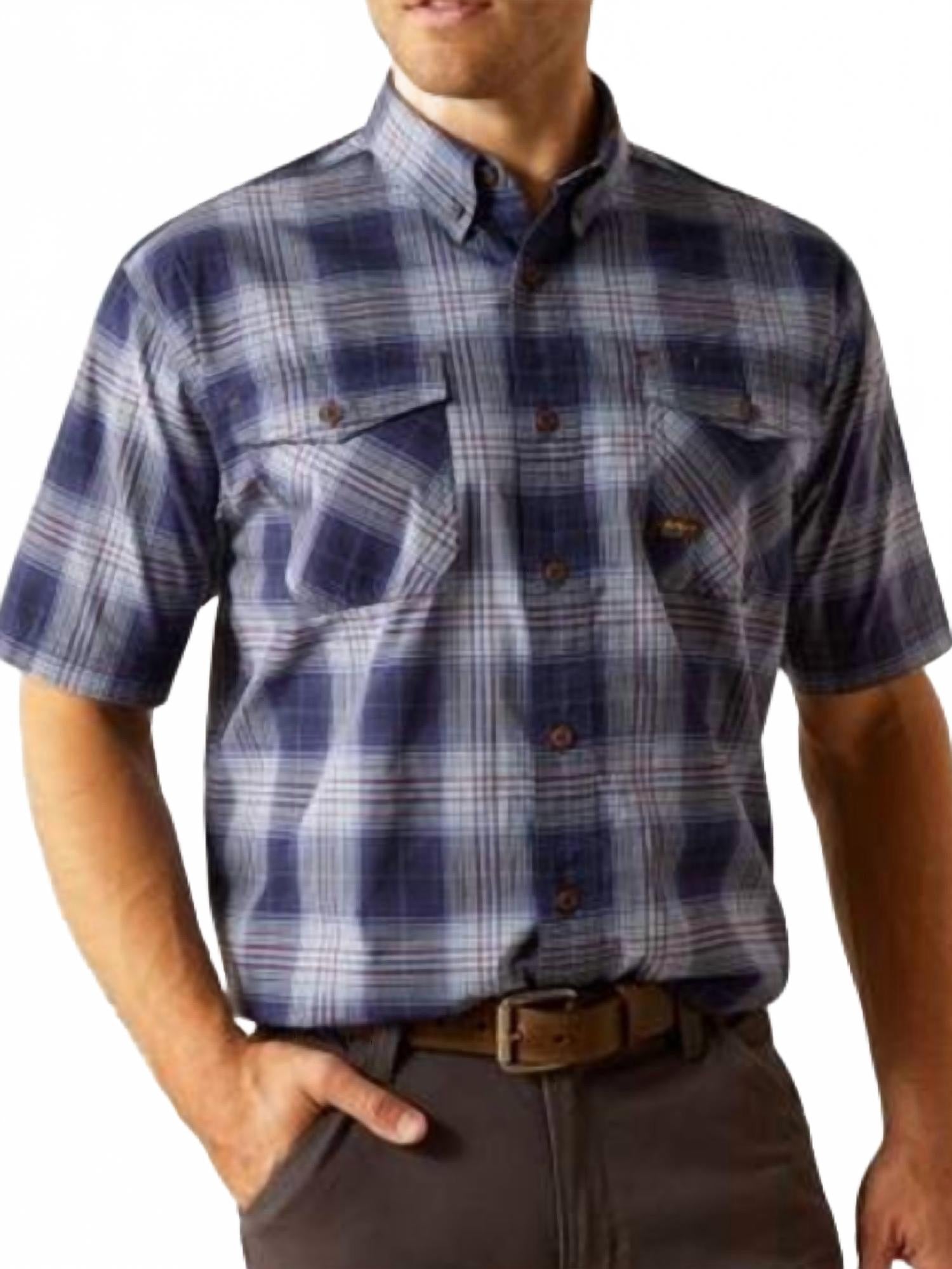 Camisa de hombre de manga corta color azul