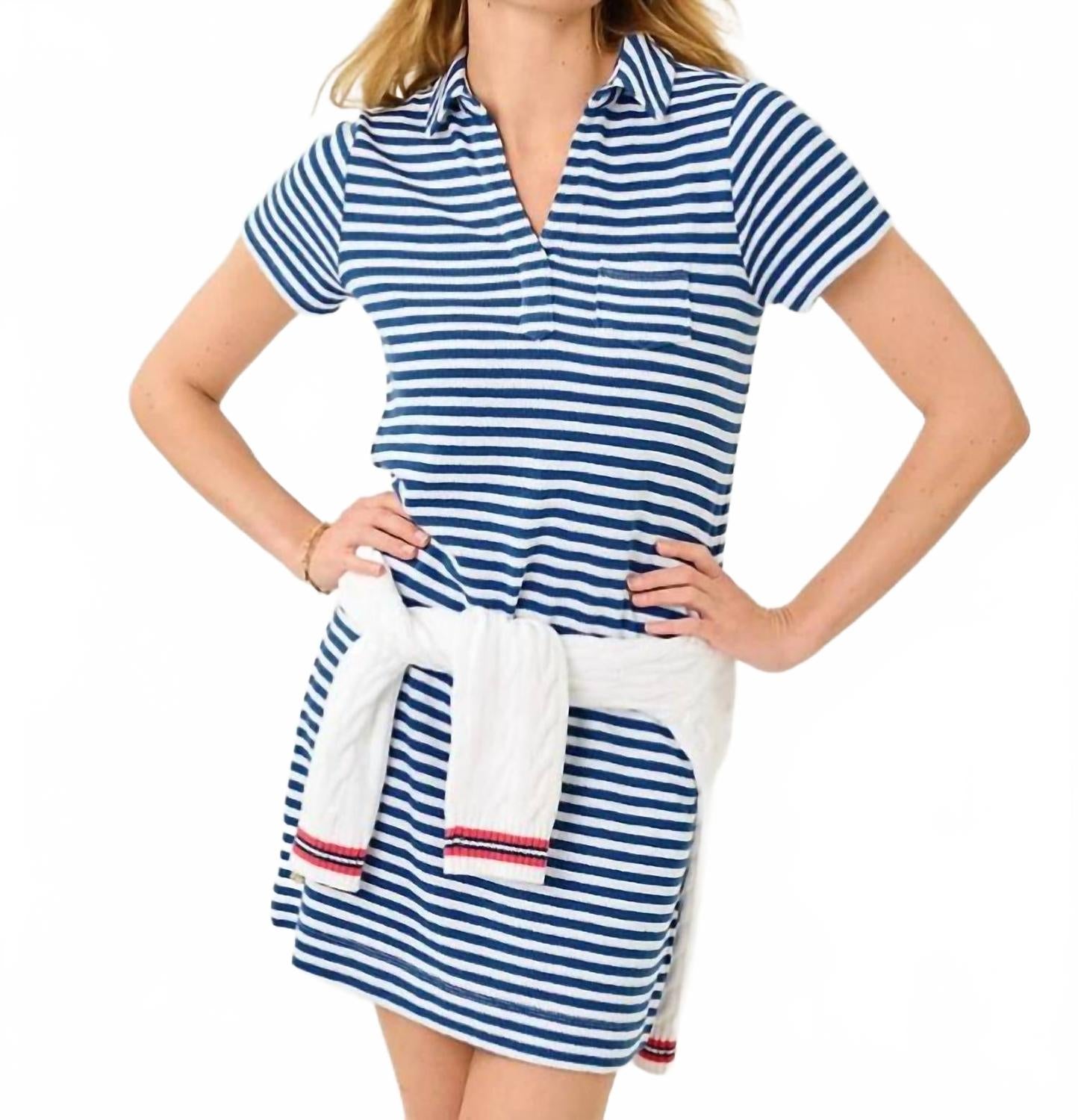 Vestido de manga corta a rayas color azul marino